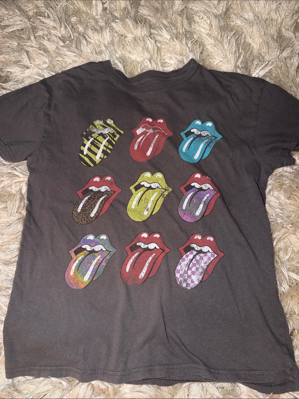 Retro style Black Graphic Tee with Colorful Tongue Motif